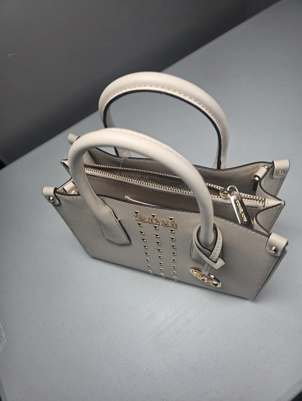 Michael Kors lvory Satchel with Gold Studded Hardware